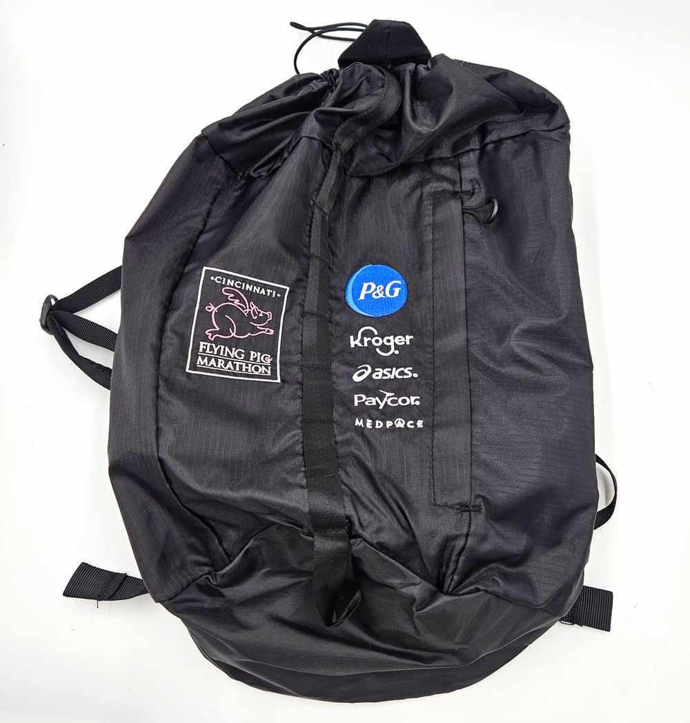 Cincinnati Flying Pig Marathon Black Nylon Drawstring Backpack Medium Athleisure